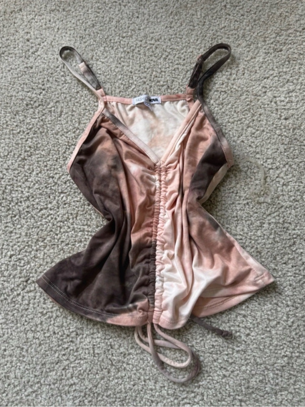 Fashion Nova Pink and Brown Colorblock Ruched V-Neck Cami